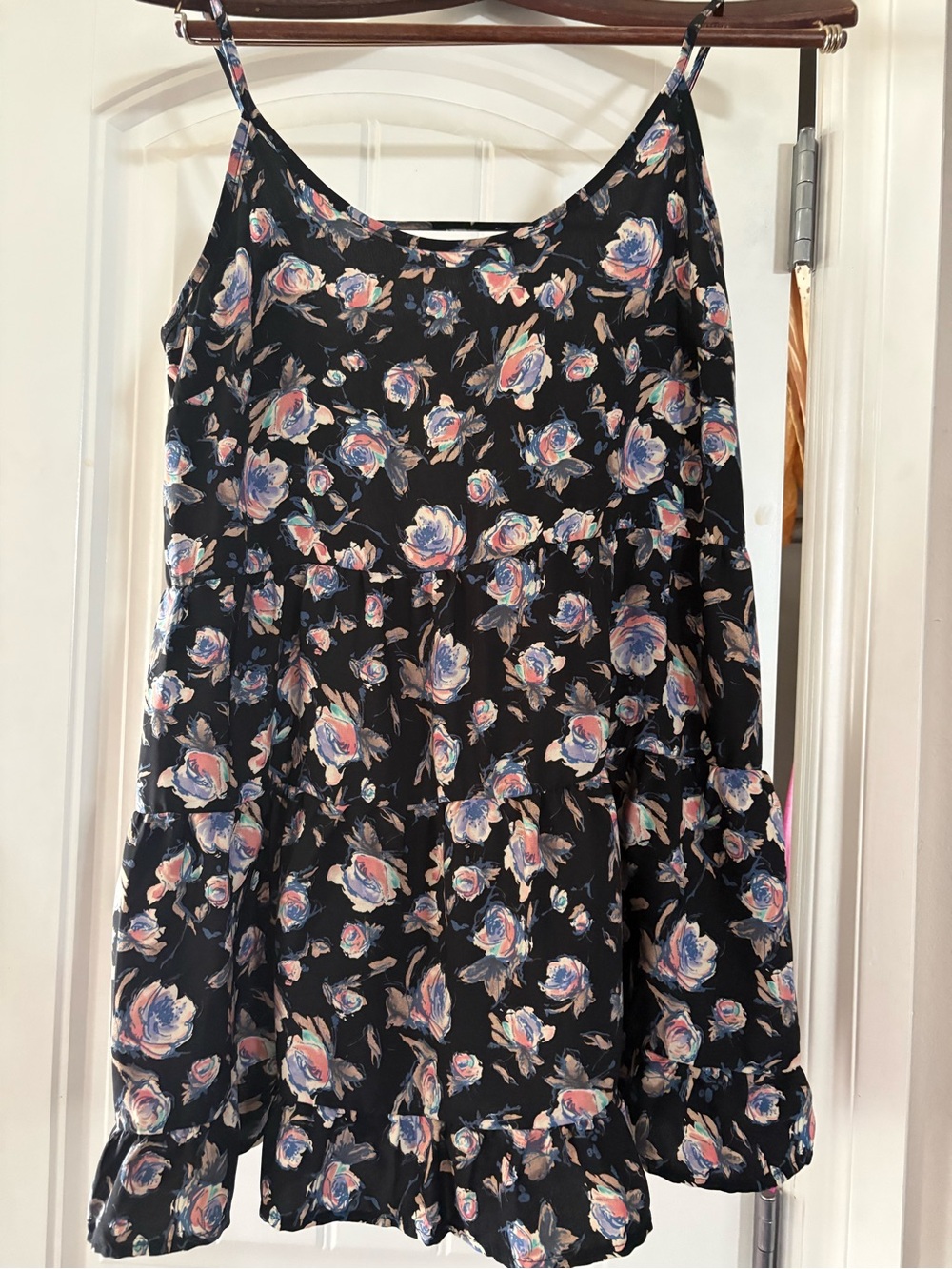 maitai Black Floral Tiered Camisole with Pink & Blue Roses